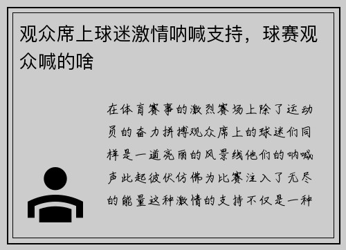 观众席上球迷激情呐喊支持，球赛观众喊的啥